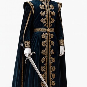 Anpassad kunglig medeltida sammetrock för män, broderad kostym, renässanskung, regal outfit, regal cosplay-mantel, julfestklädsel bild 6