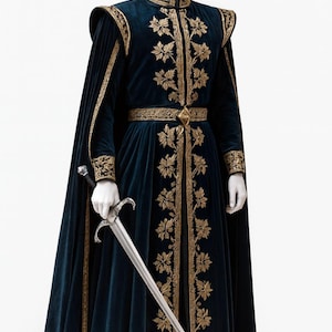 Anpassad kunglig medeltida sammetrock för män, broderad kostym, renässanskung, regal outfit, regal cosplay-mantel, julfestklädsel bild 1
