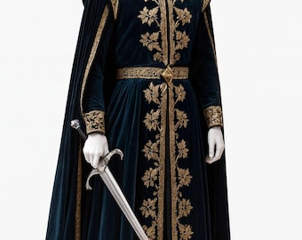 Customized Royal Medieval Velvet Robe Men Embroidered Costume Renaissance King Regal Outfit Regal Cosplay Cloak Coat, Christmas Party Attire