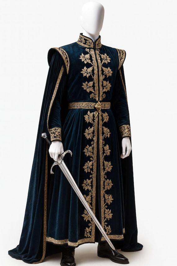 Customized Royal Medieval Velvet Robe Men Embroidered Costume Renaissance King Regal Outfit Regal Cosplay Cloak Coat, Christmas Party Attire