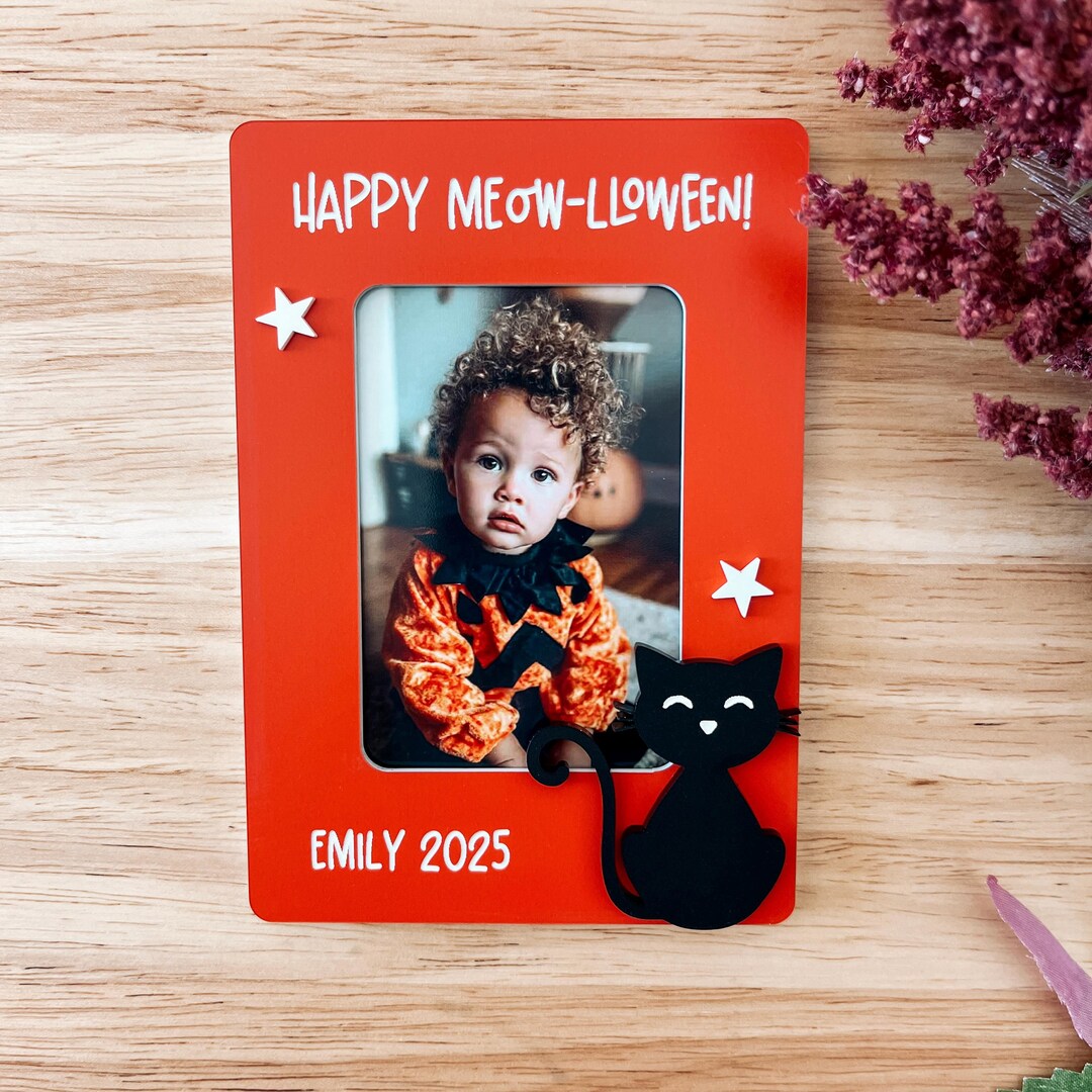 Halloween Fridge Photo Magnet, Custom Black Cat Magnet, Picture Frame ...