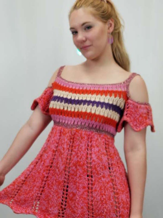 vintage crochet mini dress Crochet mini-dress, women's summer shift dress in an openwork pattern.  Vintage 1960s crochet pattern. Instant download PDF