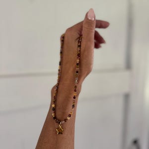Mookaite Gemstone Beaded Necklace: 18k Gold Star Charm, Boho Layering Jewelry