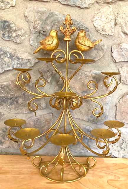 Vintage Gold Candleholder Candelabra Hollywood Regency Birds Tabletop or Wall Hanging