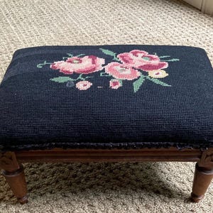 Vintage Footstool with Needlework Upholstery