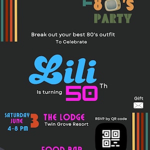 Modèle d'invitation à une fête des années 80