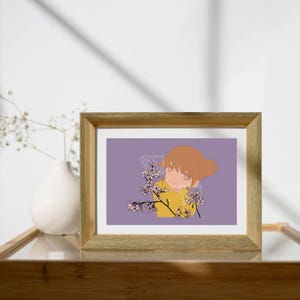 Spring Pink Cherry Blossom Tree Girl Print Wall Art Digital Download Flower Aesthetic Poster
