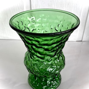 Green Glass Crinkle Vase Vintage E.O. Brody Co.