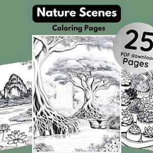 25 Nature Scenes Coloring Pages | Secret Garden Coloring Sheets | Instant Download | Printable PDF File |