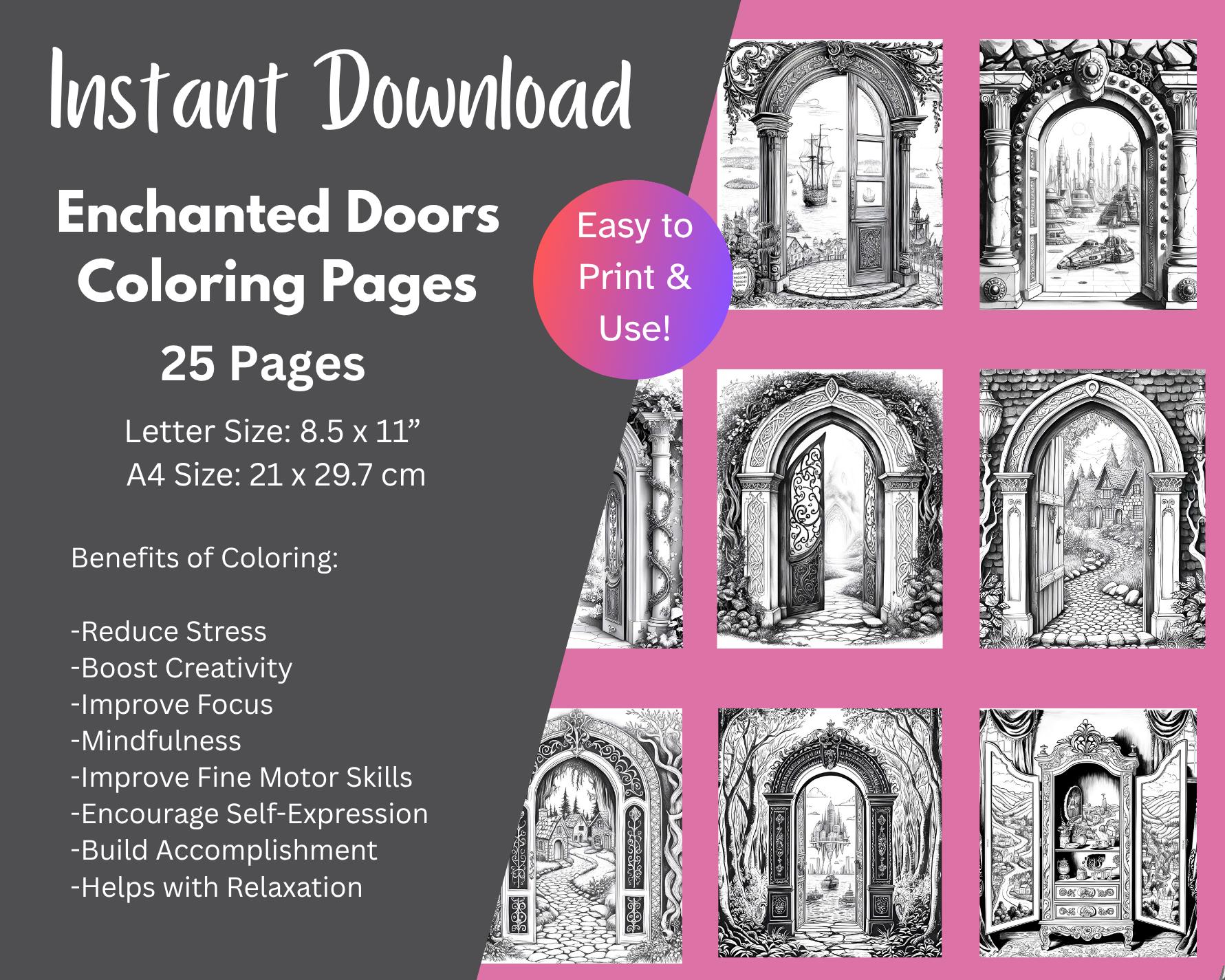 25 Enchanted Doors Coloring Pages | Fantasy Coloring Sheets | Instant ...