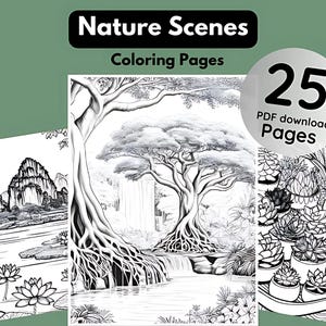 25 Nature Scenes Coloring Pages | Secret Garden Coloring Sheets | Instant Download | Printable PDF File |
