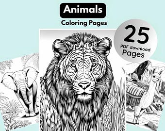 25 Animals Coloring Pages | Animal Coloring Sheets | Instant Download | Printable PDF File |