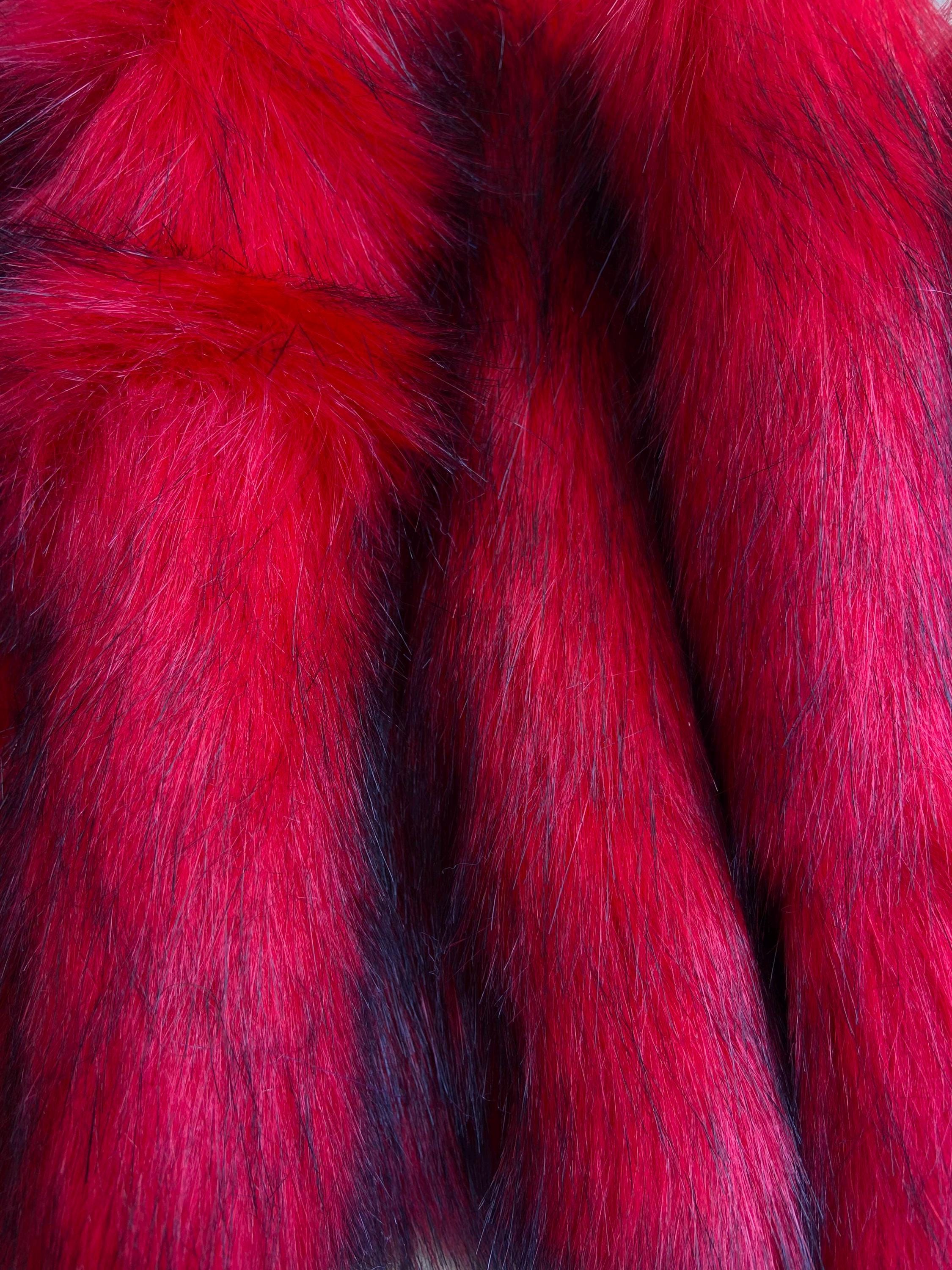 New Racoon Red Black Faux Fur Fabric by the Yard & Long Pile Plush Material – DIY Crafts, Costumes