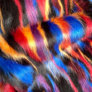 Bunter Mix Kunstpelz Stoff Meterware - Luxe Vegan Animal Long Pile Plüsch-Material - DIY Kunsthandwerk, Kostüme