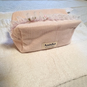 Pink pointelle Cosmetic bag - Makeup bags - beauty pouch- beauty bags- cute makeup bags - pointelle cosmetic bag - coquette bag