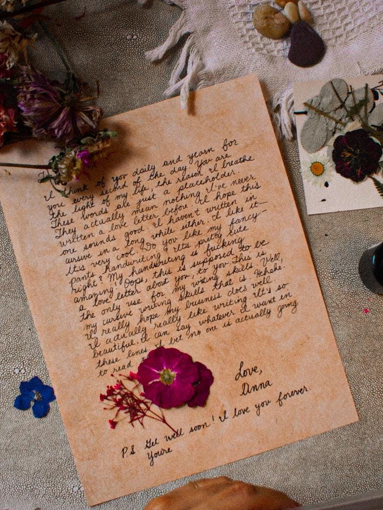 Custom Handwritten Letter with Dried Flowers: Romantic Gift