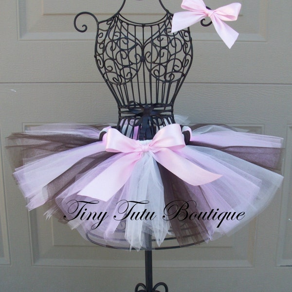 Ice Cream Cutie- Pink,Brown,Cream baby/child tutu with FREE hairbow- 0-3mo, 3-6mo, 6-12mo, 12-24mo.