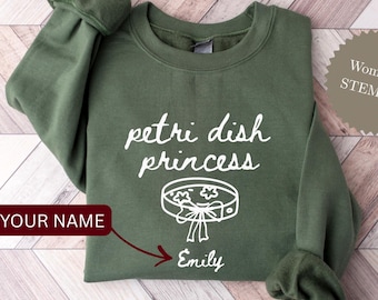 Sudadera de microbiología personalizada, regalo de microbiología con nombre personalizado, regalo para estudiantes de biología, sudadera científica adorable, sudadera de cuello redondo de princesa del laboratorio