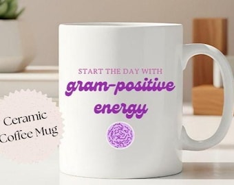 Taza de microbiología, regalo científico divertido, taza con energía grampositiva, taza de microbiólogo, regalo para estudiantes de biología, taza con humor de laboratorio
