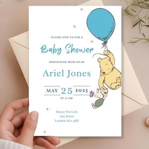 Winnie the Pooh Baby Shower Invitations. Personalised Digital