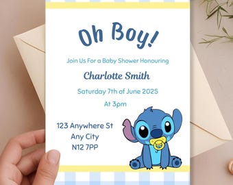 Lilo and Stitch Baby Shower Invitation. Stitch and Angel Invitations. Personalised Baby Shower Invitations. Digital Invitation.