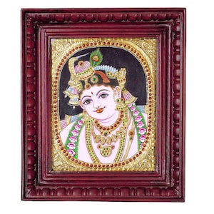 Lord Krishna Face Tanjore Painting - Original art