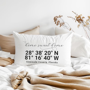 Personalized Housewarming Gift, Custom Zip Code Pillow, New Home Gift for Couple, City State Location Cushion, Closing Gift