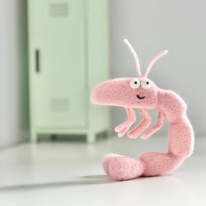 Needle Felted Pink Shrimp: Handmade Wool Animal