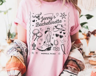 Camisa vaquera personalizada para novia, camiseta personalizada para despedida de soltera estilo western, camisas para despedida de soltera en Nashville, colores cómodos para bodas campestres, despedida de soltero