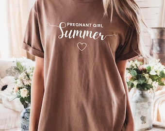 Pregnant Girl Summer Shirt, Beach Pregnancy Announcement Tee, Comfort Colors Mom Shirt, Baby Reveal T-Shirt, Mom Shirt, Baby Shower Gift