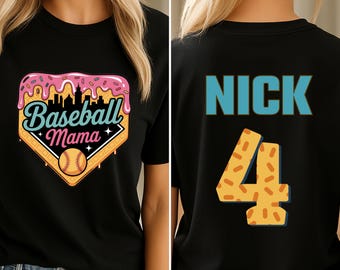 Custom Baseball Mama Shirt, Drip Ice Cream Team Mom Tee, Personalized Tball Jersey, Mother's Day Gift, Name & Number Included, Mother's Day
