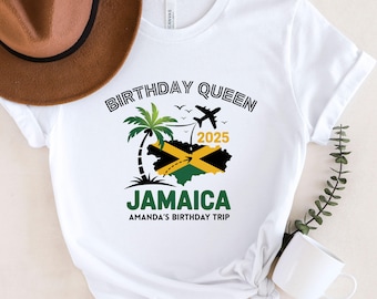 Camiseta de viaje de cumpleaños a Jamaica, camiseta personalizada de la reina del cumpleaños, camiseta personalizada con nombre para el equipo de cumpleaños, camiseta de fiesta isleña, camiseta del equipo de cumpleaños