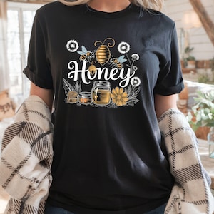 Vintage Bee Botanical T-Shirt, Honeycomb Doodle Tee, Unique Bee Lovers Shirt, Bumblebee Comfort Colors Shirt, Nature Lover Gift
