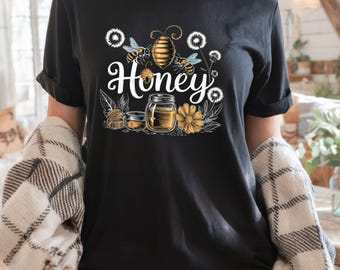 Camiseta botánica vintage de abeja, camiseta con garabatos de panal, camiseta única para amantes de las abejas, camiseta con colores suaves de abejorro, regalo para amantes de la naturaleza