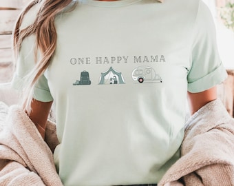 Maglietta di compleanno "One Happy Camper", completo da campeggio per il primo compleanno, maglietta per le vacanze in campeggio in famiglia, magliette da campeggio abbinate per mamma e figlio