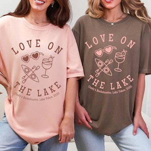 Love on the Lake Bachelorette Shirts, Custom Lake Trip Martini Tee, Camp Bride Shirt, Hiking Bach Party, Comfort Colors Bride Tee, Bach Tee