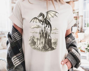 Vintage Dragon Shirt, Medieval Comfort Colors Tee, Fantasy Reader Gift, Artsy Castlecore T-Shirt, Dragon Lover Aesthetic Shirt