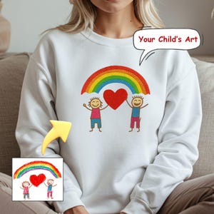 Embroidered Kids Drawing Sweatshirt or Hoodie, Custom Photo Gift for Mom Dad Aunt, Child Art Clothing Gift, Personalized Embroidery Keepsake