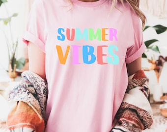 Summer Vibes Shirt, Neon Trendy Beach Tee, Distressed Summer T-Shirt, Sunshine Graphic, Vacation Shirt, Beach Shirt, Comfort Colors Shirt