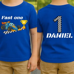 Personalisiertes Fast One Birthday Shirt, Rennauto 1. Geburtstag Outfit, Benutzerdefiniertes erstes Geburtstagsshirt, Familie Passendes Geburtstags-T-Shirt, Geburtstagsgeschenk