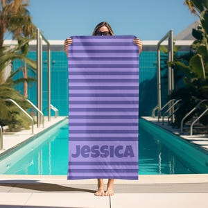 Personalized Groovy Beach Towel, Retro Pool Party Towel, Custom Bridesmaid Gift, Vacation Striped Towel, Summer Birthday Swim Towel