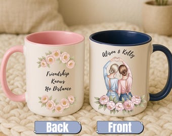 Friendship Knows No Distance Mug, Long Distance Friendship Gift, Personalized Best Friend Mug, BFF Gift, Gift for Friend
