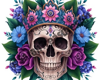 Floral Skull Sublimation Clipart, 8 Transparent PNG | 5000 x 5000 Pixels | Digital Download.