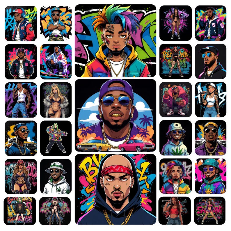 250+ Hip Hop PNG Design Bundle, Rap-themed Graphics, Vintage Rap T ...