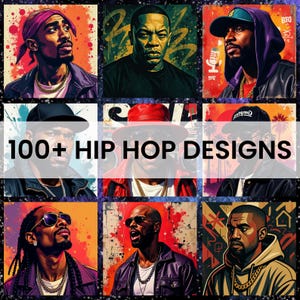 Hip Hop PNG Design Bundle: Bootleg Rap Legends, Streetwear Graphics (Digital Download