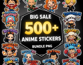 500+ One Piece Stickers Png Bundle, Anime Sticker Bundle PNG, Chibi Kawaii Stickers Pack, Manga Stickers, Transparent PNG