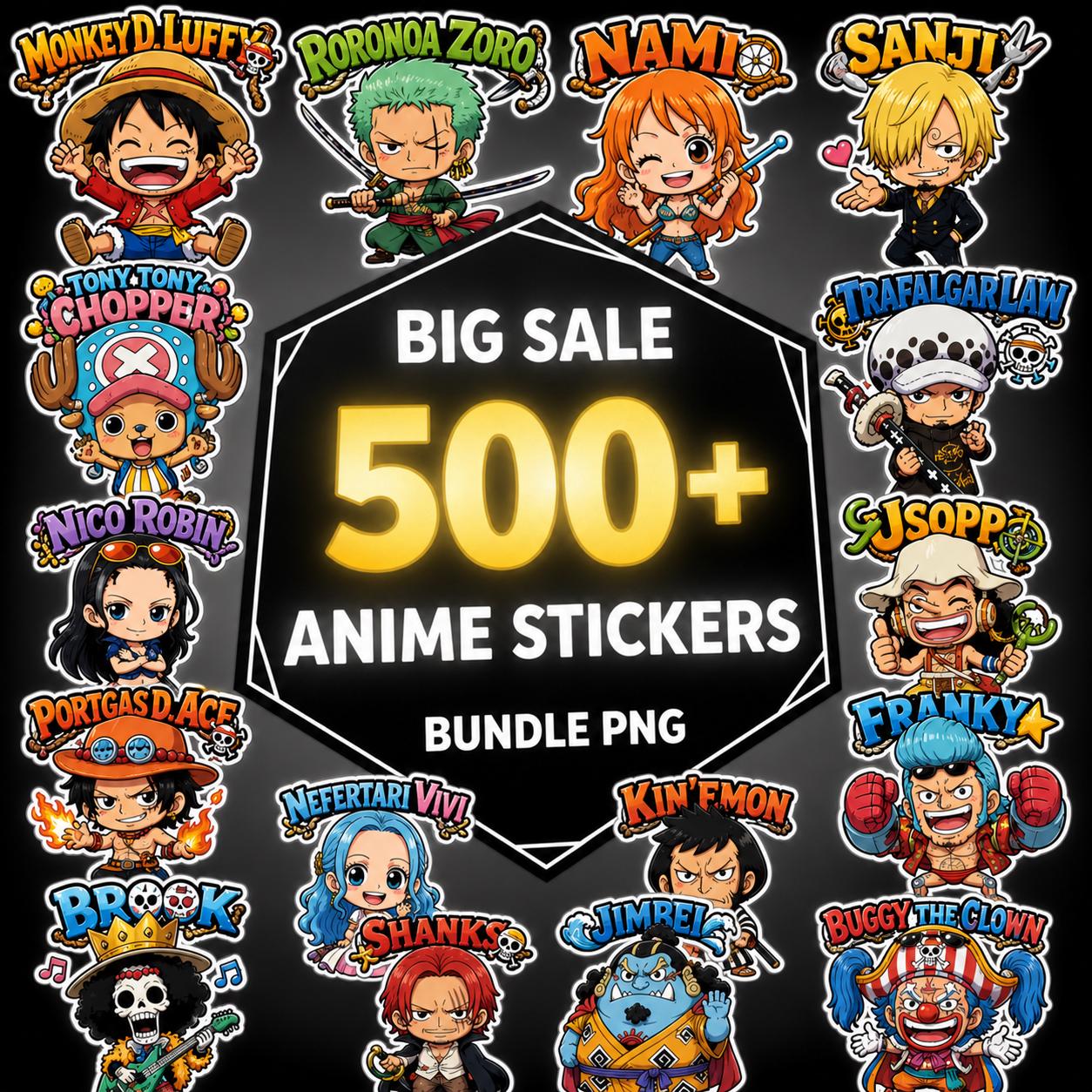 500+ One Piece Stickers Png Bundle, Anime Sticker Bundle PNG, Chibi ...