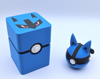 Lucario Pokémon Gift Pack – Poké Ball & Top Loader Deck Box Set – Pokémon TCG Gift for Collectors