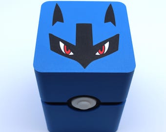 Lucario Top Loader Deck Box – Pokémon Card Holder | Fits Top Loader Trading Cards | Handmade Card Storage Case