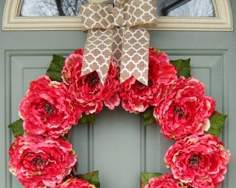 Summer Wreath - Summer Peony Wreath - Summer Door Wreath